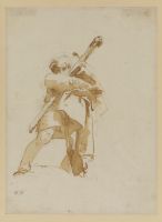 Study of a young man standing, carrying a sword and cloths