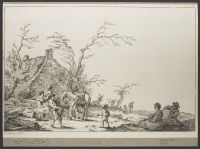 Landscape with figures and a horse, a house in the background