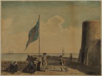Naval post with three soldiers