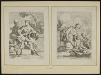 The Virgin holding the infant Christ, with the infant St. John at her feet and Joseph behind, and an Angel in the upper right