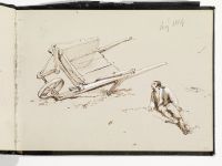 Study of a wheelbarrow, and a man seated on a bank