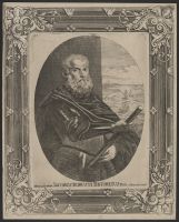 Doge Sebastiano Venier with the sea-battle of Lepanto against  the Turks in the background.