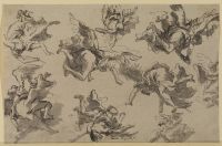 Sheet of studies of flying angels