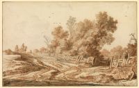 Landscape with travellers on a road