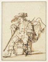 Study of a seated actor in a plumed hat - Capitano from the Commedia dell'Arte (recto)