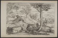 Landscape with a figure standing on a footbridge
