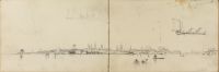 Detailed view of Venice from the west, with studies of sails and long sailing boats