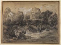 Wooded landscape with deer