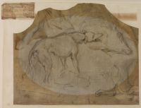 Studies of a staghound and the head of a stag for painting 'The Hunting of Chevy Chase'