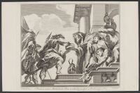 Melchizedek bringing bread and wine to Abraham
