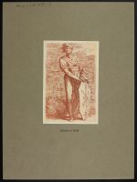 Figure of a standing man holding a shield