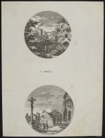 Village scene with a stone cross