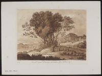 Landscape with figures, sheep, a river and a ruined temple