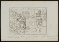 A soldier holds out the head of Hasdrubal before Hannibal, who turns his head away