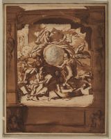 Allegorical figures supporting a medallion portrait of a man