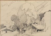 A valley with trees and barns