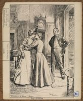 Illustration to 'The Entrance of Tobias' - two women embracing  with a man looking on
