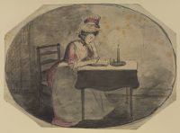Woman reading by candlelight (recto)