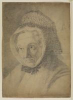 Portrait head of an elderly woman in a bonnet