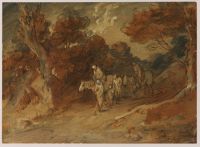 Road through a wood, with figures on horseback and foot
