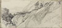 Mountain landscape with horseman and man on foot