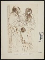 An old man, a woman and a boy holding a model of a city