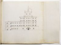 Front elevation of a fortified building built on four main floors