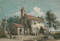 Figures outside a cottage