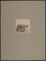Two cows with two figures near water