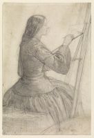 Elizabeth Siddal seated at an easel, painting