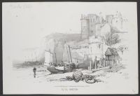Coastal scene with boats and a castle