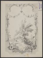 Ornamental panel with two figures in a landscape