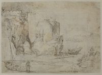 Coastal landscape with fortress and shipping (recto)