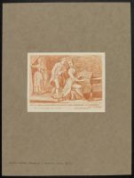 Man and a woman at a harpsichord, with a woman behind a curtain