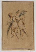 Two cupids with a palm