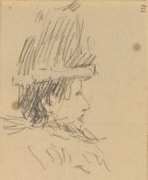 Page of a sketchbook - woman in hat in profile