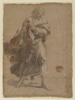 Study of a man cloaked in drapery, full-length, moving to the right
