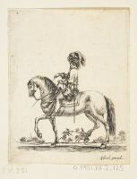 A horseman prancing to the left, duelling horsemen in the background