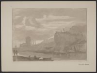 Landscape with figures and boats at the edge of a river