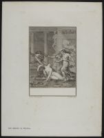 Three women beating Psyche with branches in an interior