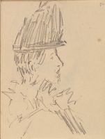 Page of a sketchbook - woman in hat, in profile