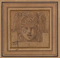 Ornamental head with winged helmet
