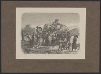 Peasants' wagons laden with hay, accompanied by reapers