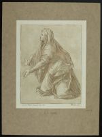 Female veiled figure kneeling and pleading