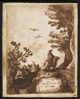 Landscape with trees, a horse and rider and standard-bearer  (recto)