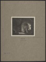 An old man in an interior with a winding staircase