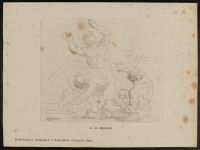 Three male nudes, one holding a rock