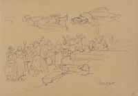 Study of fisherwomen before a trestle; Studies of two fisherwomen