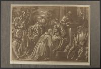 Seated Madonna and child with camel, horse and dog