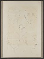 Studies of heads, eyes, and other body parts